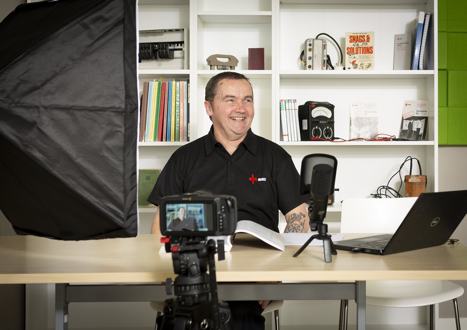 NICEIC technical representative recording an episode for 'the wire'